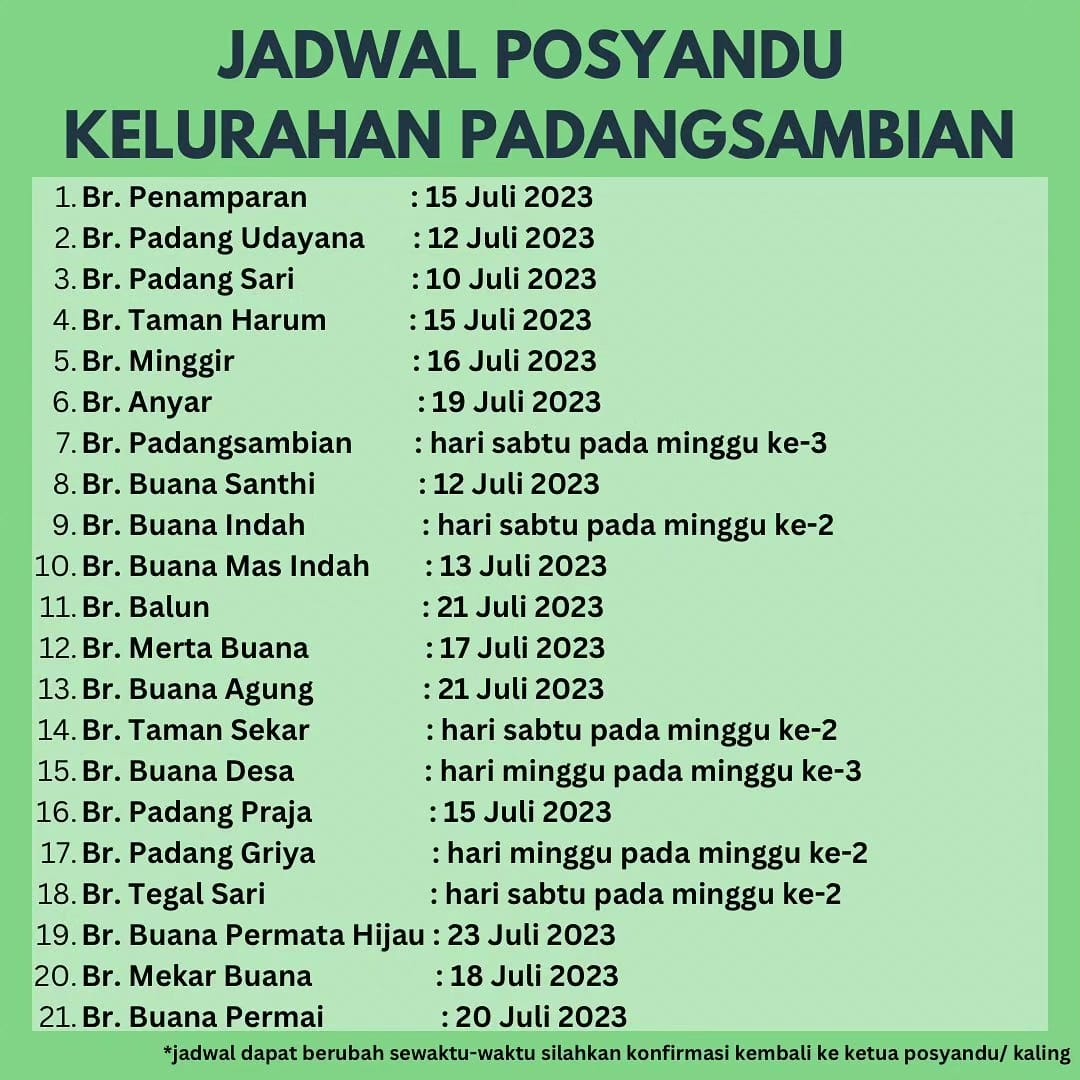 Jadwal Posyandu Lingkungan Di Wilayah Kelurahan Padangsambian