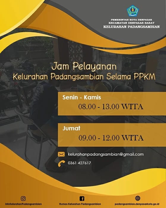 Jam Pelayanan Kelurahan Padangsambian Selama PPKM